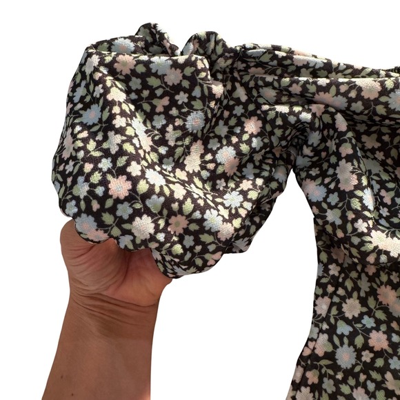 Boohoo Women's Size 4 Black Pink Blue Floral Cutout Mini Dress Puff‎ Sleeve - Picture 7 of 8